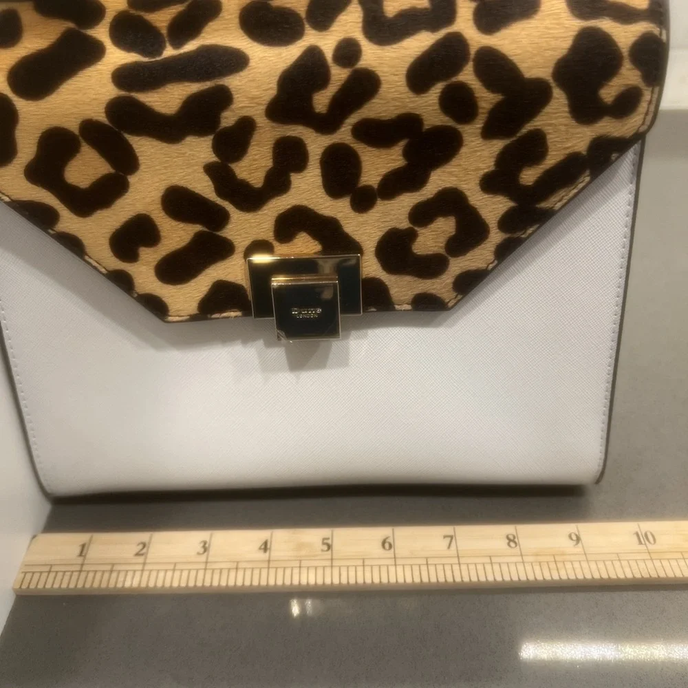 NEW-DUNE-White Leopard Women's Dune Genuine Calf Hair Leather Purse Handbag